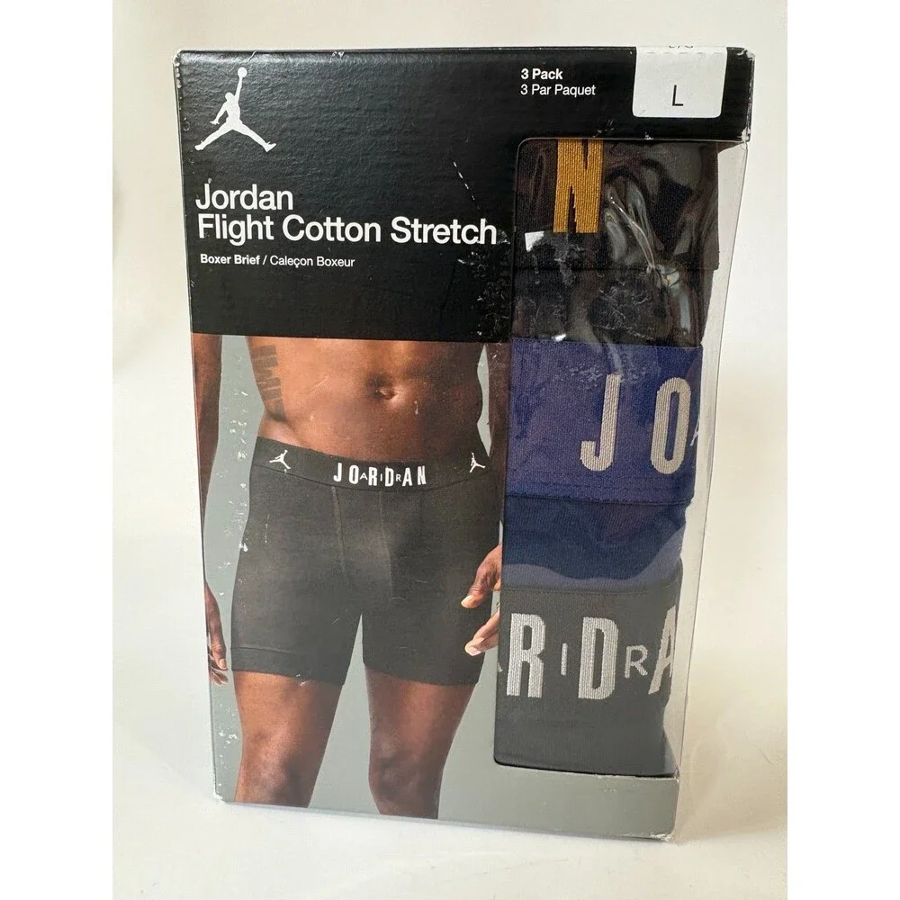 Jordan Flight Cotton Stretch Boxer Briefs Men's L 3 Pack Black Gold JM0622-K5X